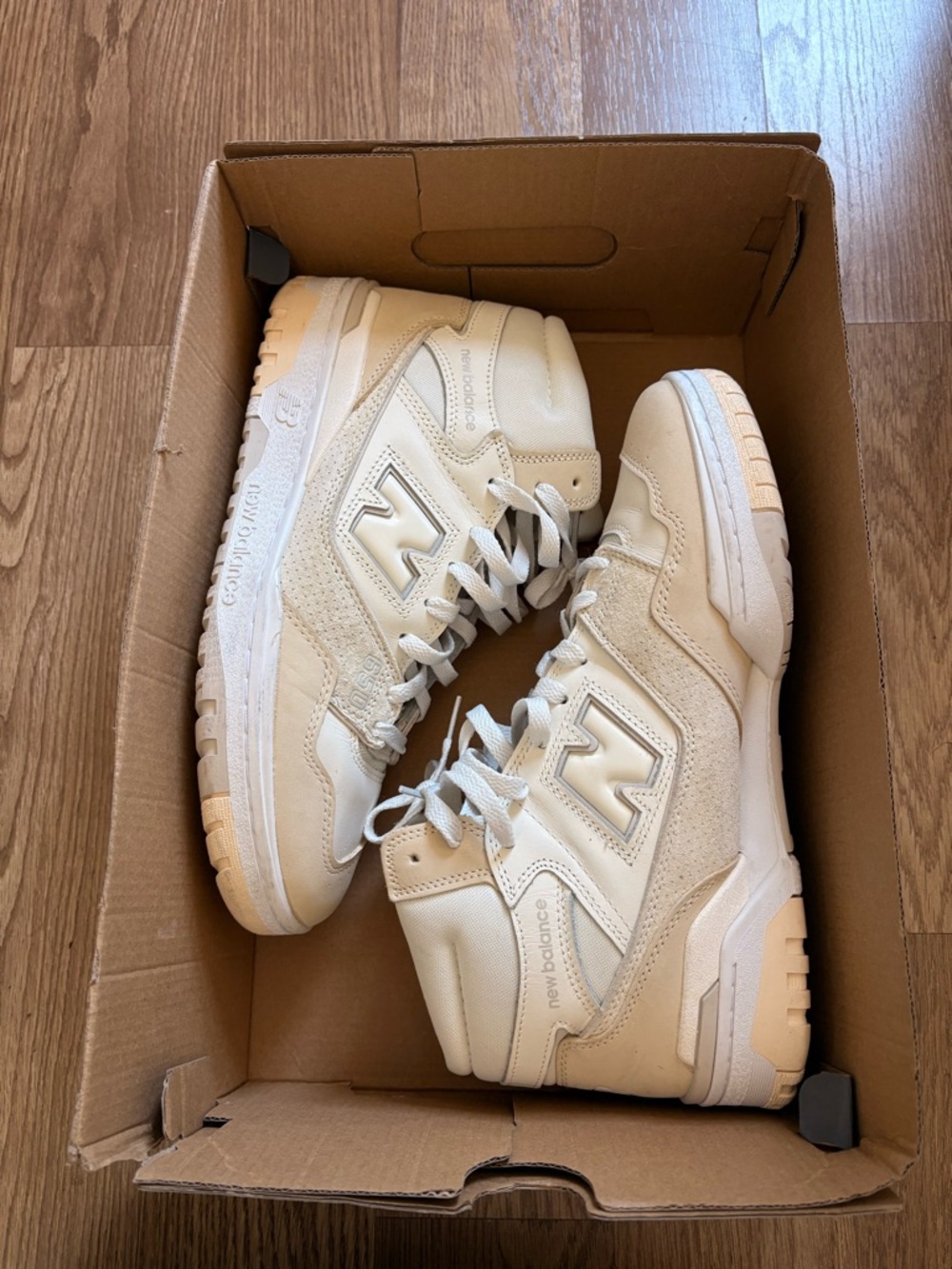 New Balance 650R Beige Cream Leather High-Top Sneakers